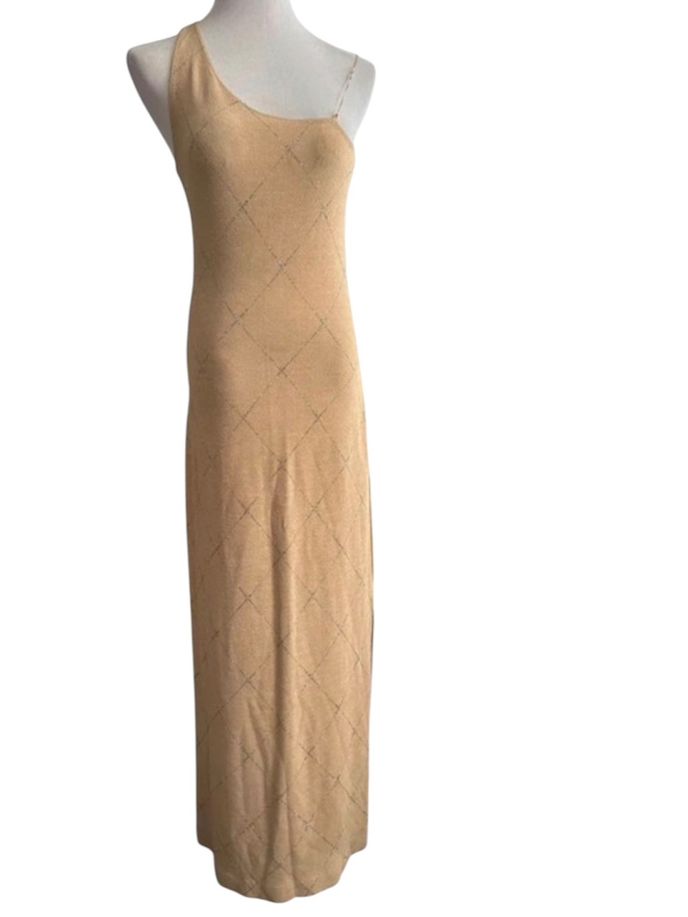 Macy's One-Shoulder Tan Maxi Dress
